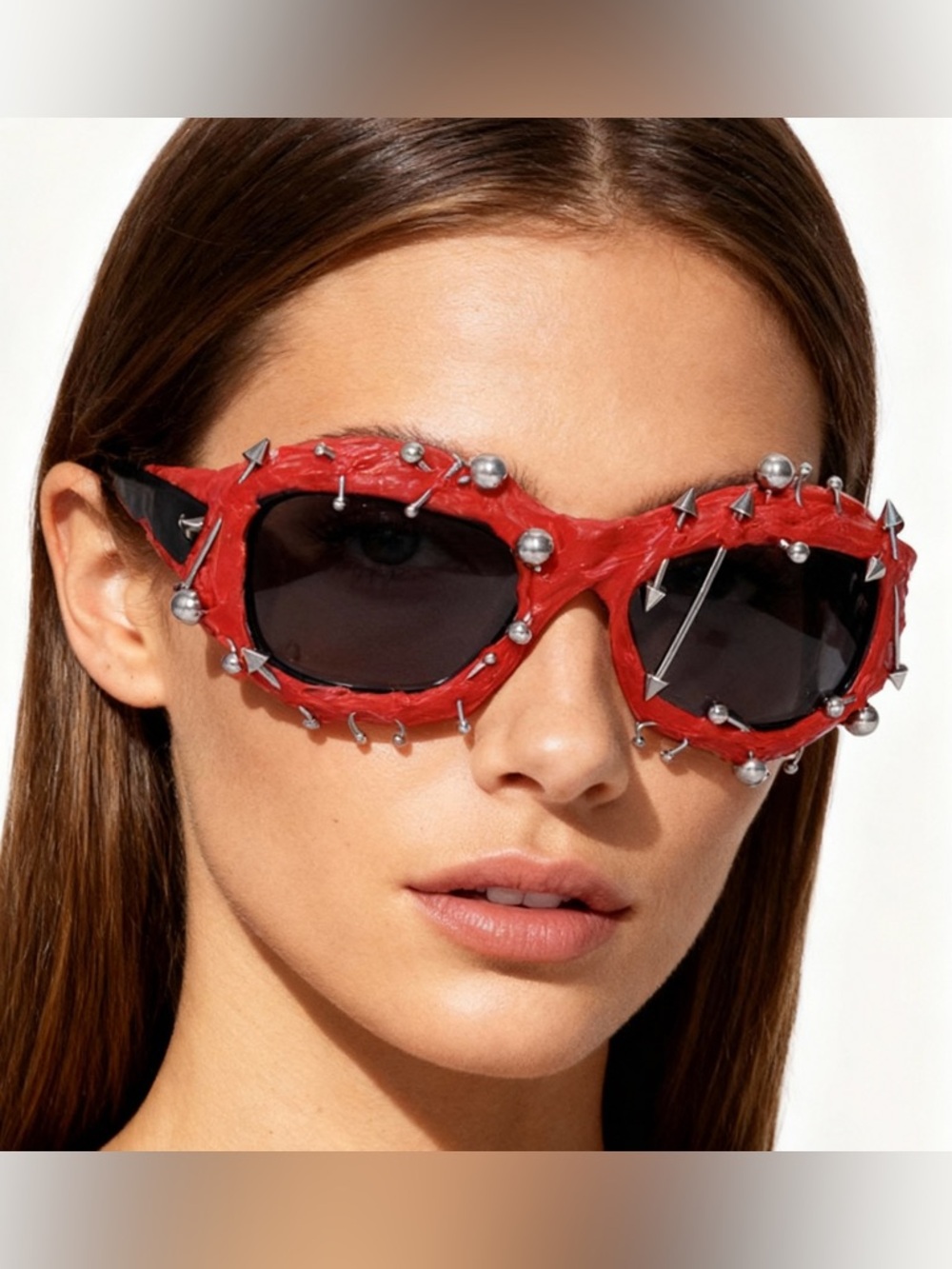 Red Studded Fashion Sunglasses - Designer Statement Shades
